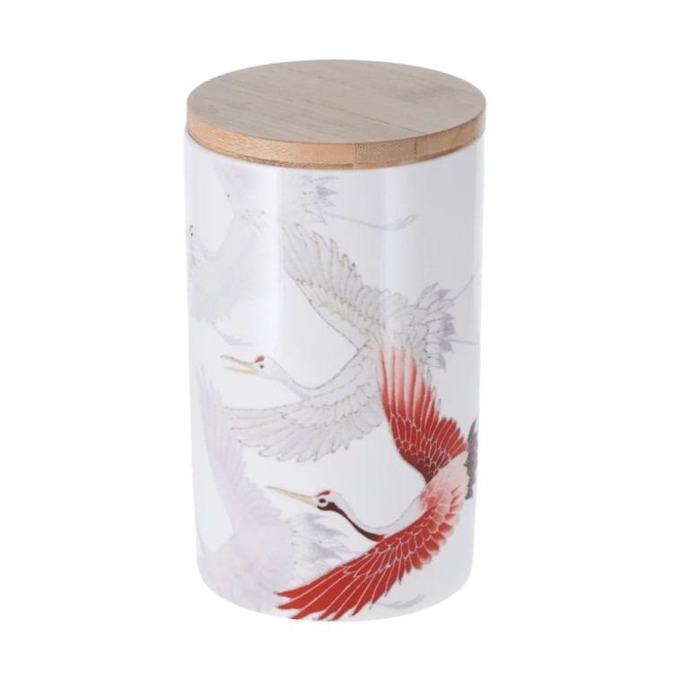 Porcelanowy Pojemnik na Herbatę "Crane" z Drewnianą Pokrywką